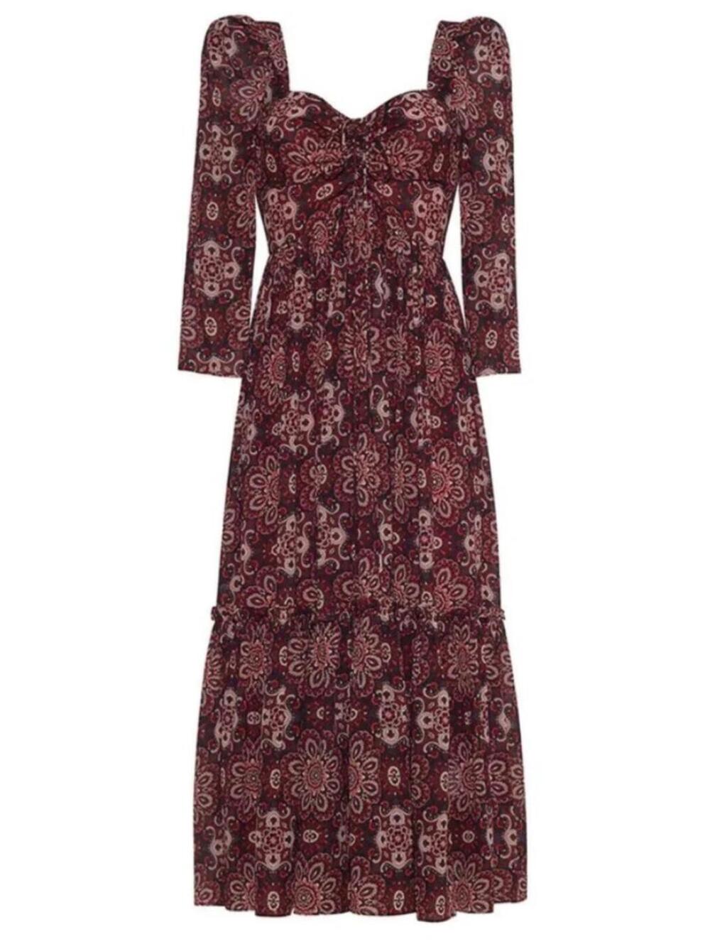 CARA CARA burgundy Estella long sleeve maxi dress sz XS
